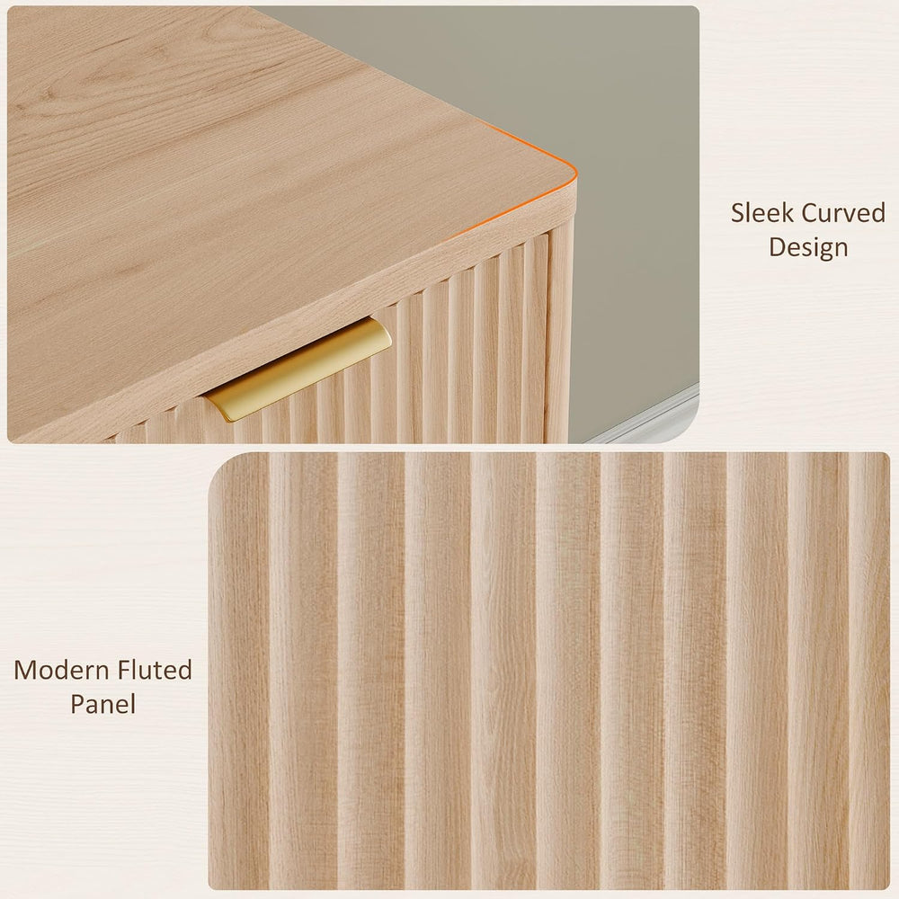 Whalefall 63'' Fluted L Shaped Desk with Drawers, Natural Oak