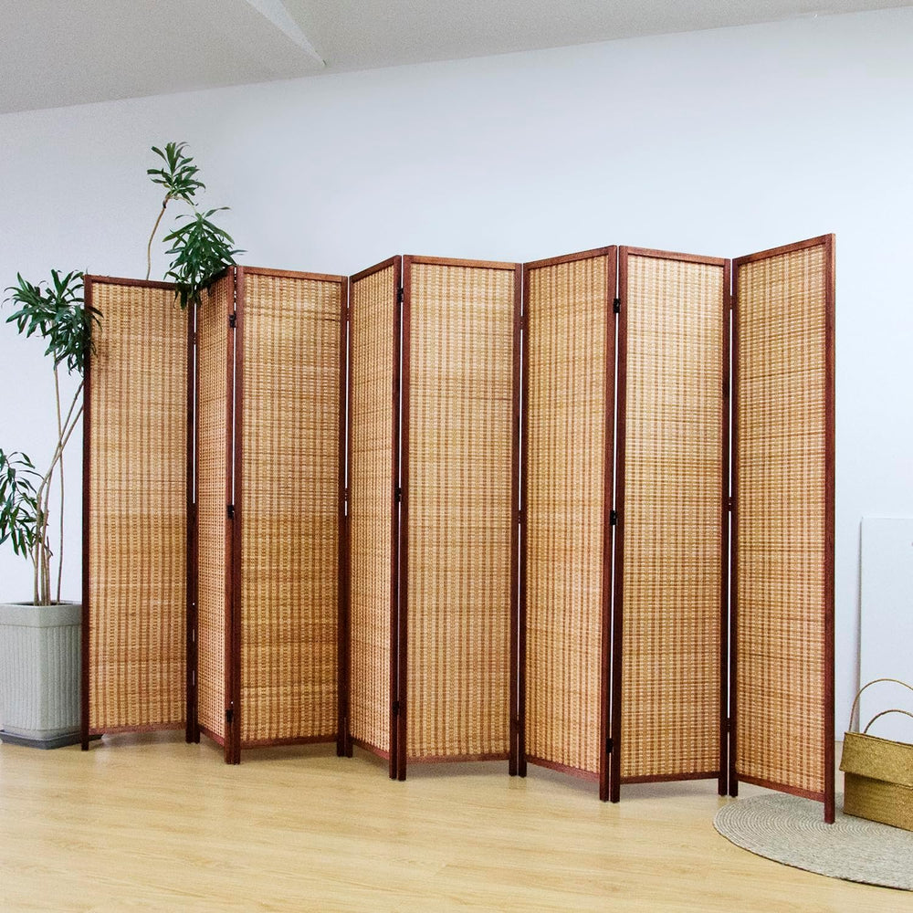 8 Panel Bamboo Room Divider Screen,5.6 FT Tall Bamboo Divider Folding Panel S...