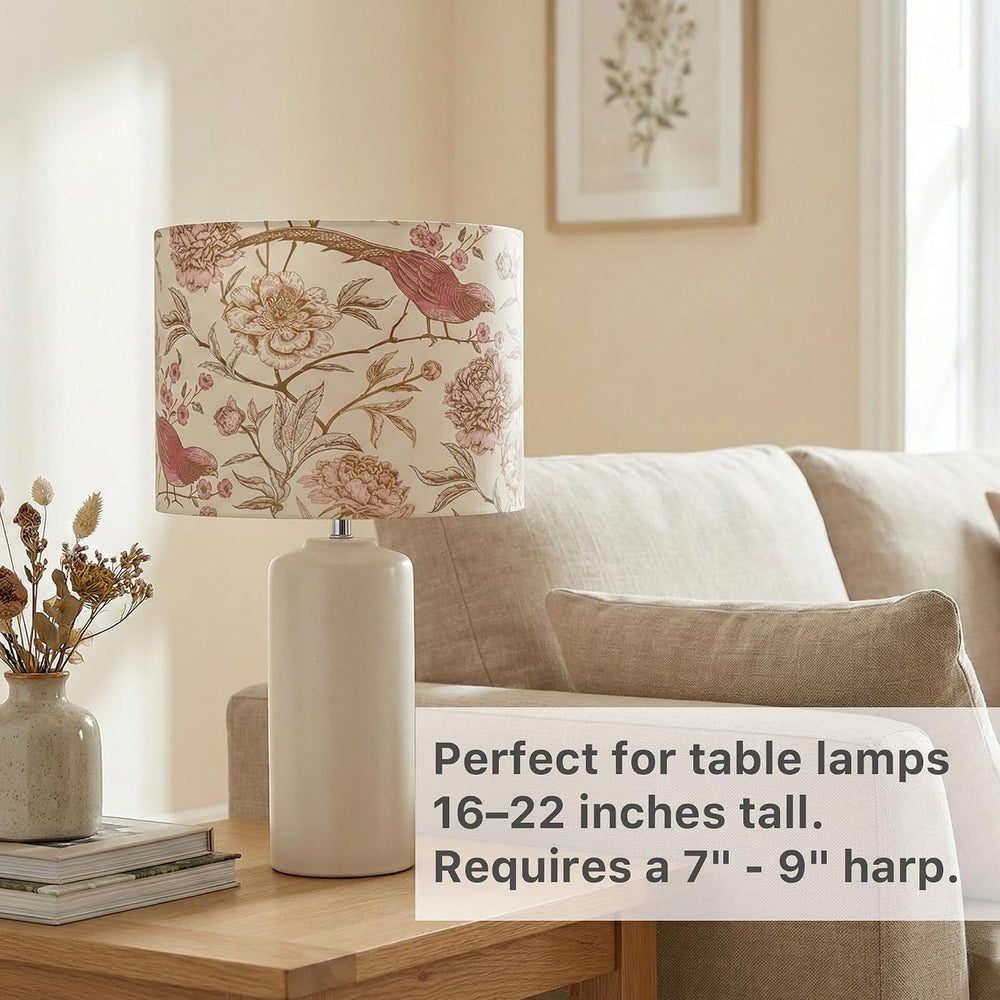 2-Pack Floral Bird Print Drum Lamp Shades – 13"x13"x10" with S...