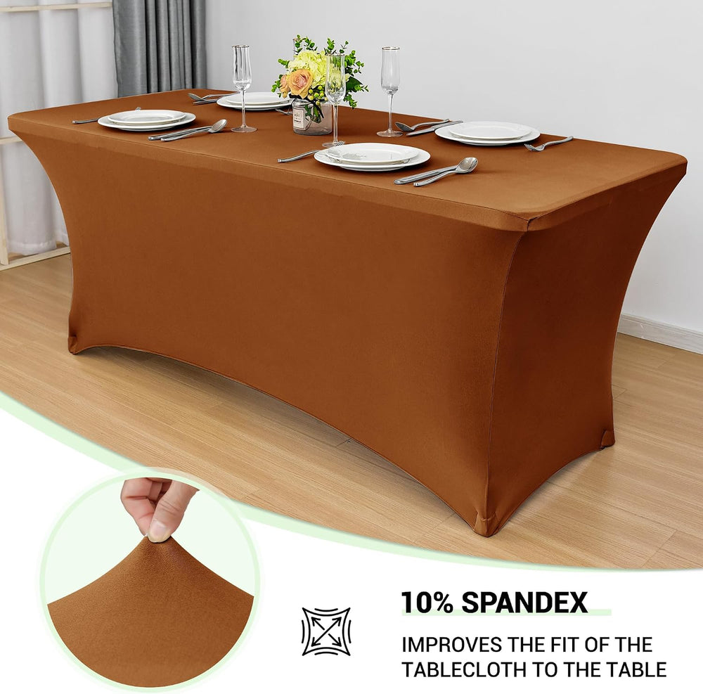 Obstal 6 Pack Stretch Spandex Table Covers for 6 Foot Tables, Light Coffee