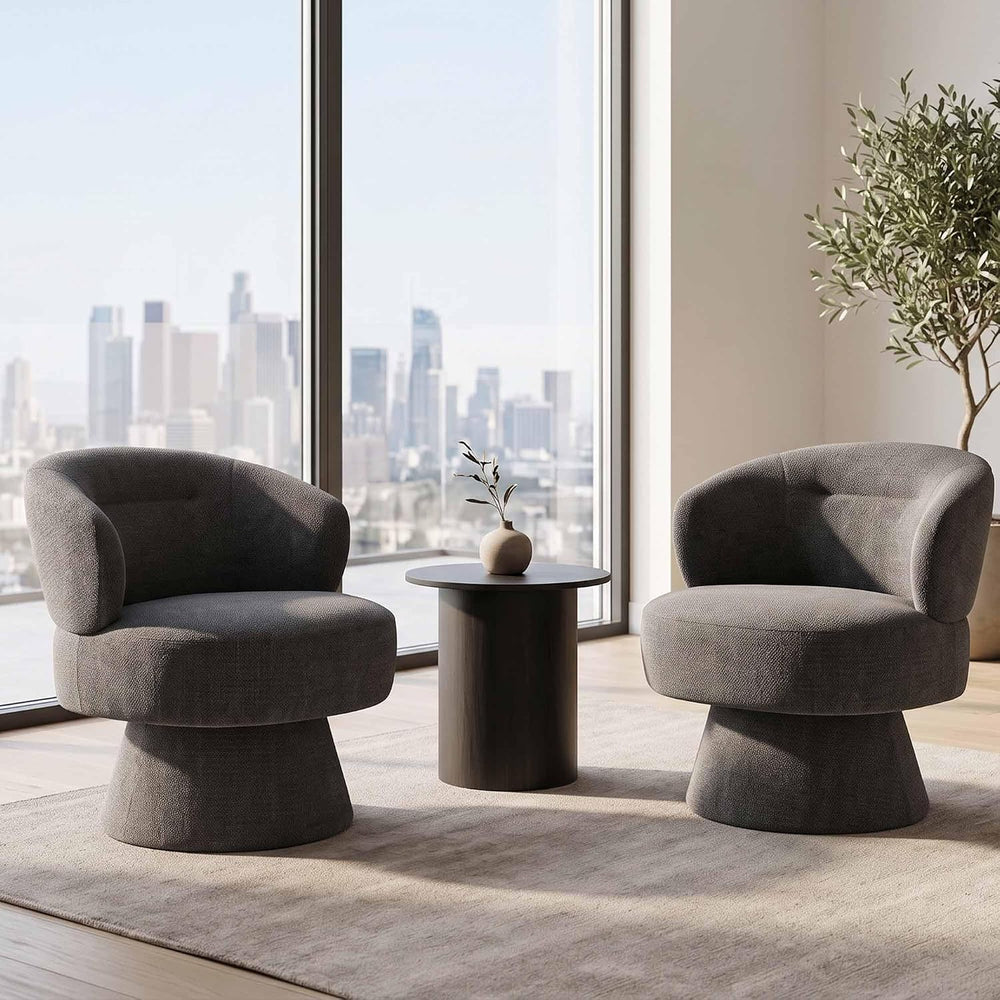 360° Swivel Accent Chair, Gray Chenille Barrel Armchair with Curved Back and ...