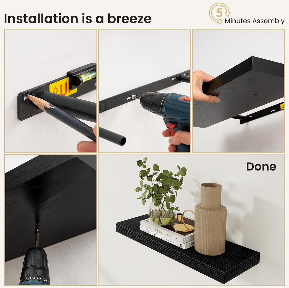 Fun Memories 8"x8" Square Floating Shelves for Wall, Black, 4-Pack