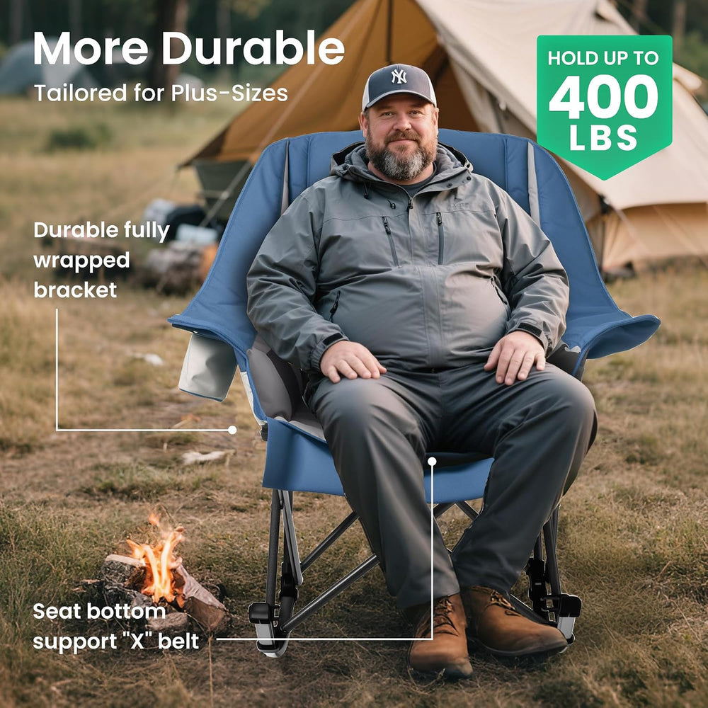 Oversized Heavy Duty Camping Rocking Chair 400lbs, Padded Folding Lawn Rocker...