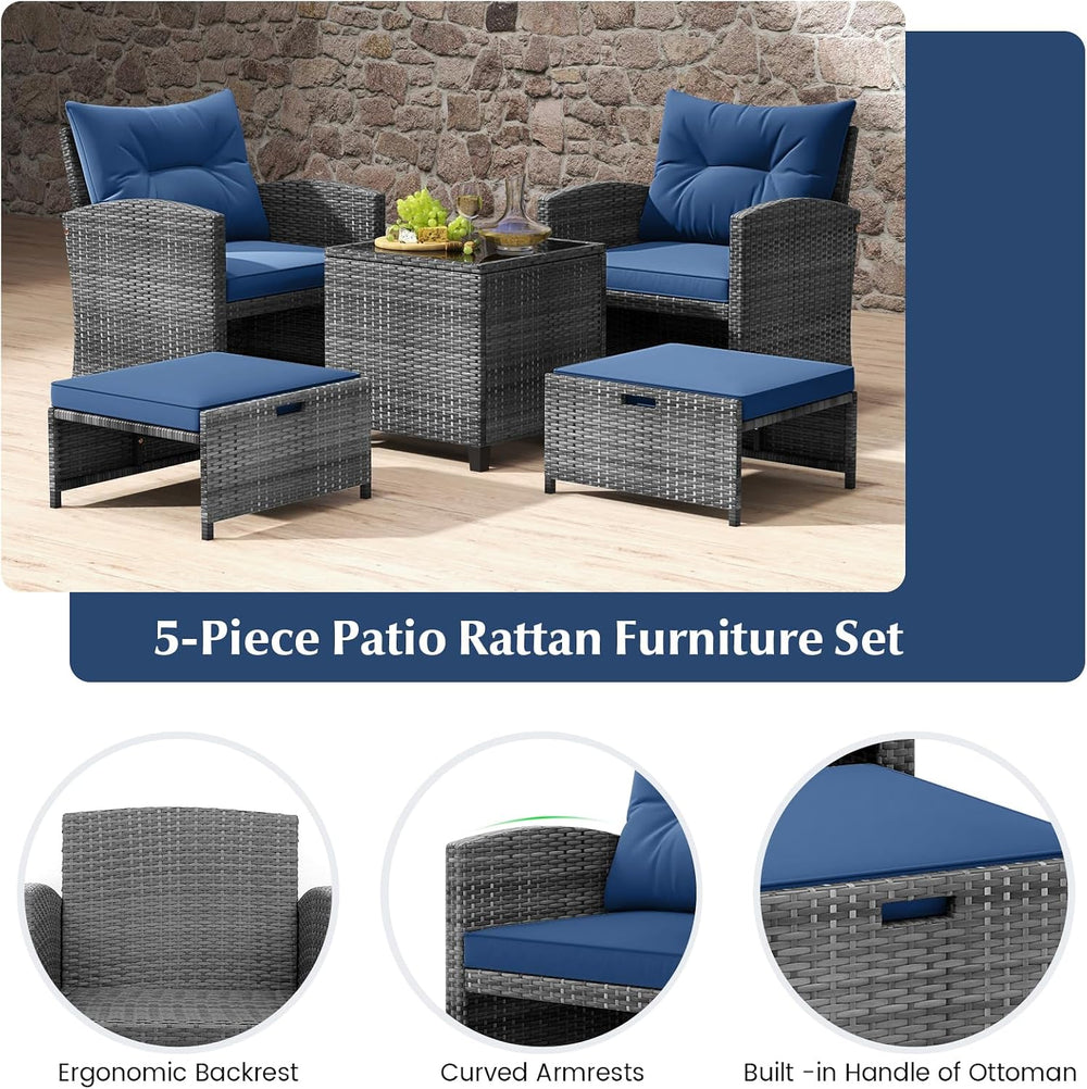 Tangkula 5 Pieces Patio Conversation Set, PE Wicker Rattan Outdoor Furniture ...