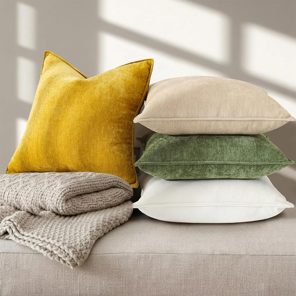 decorUhome Chenille Black Velvet Throw Pillow Covers 24x24 Set of 2