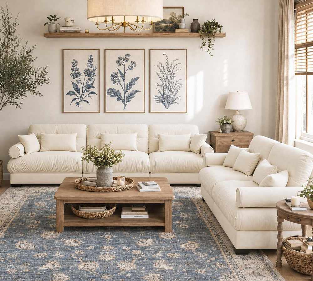 2 Piece Cloud Couches Set,Loveseat & 3-Seater Sofa,Beige