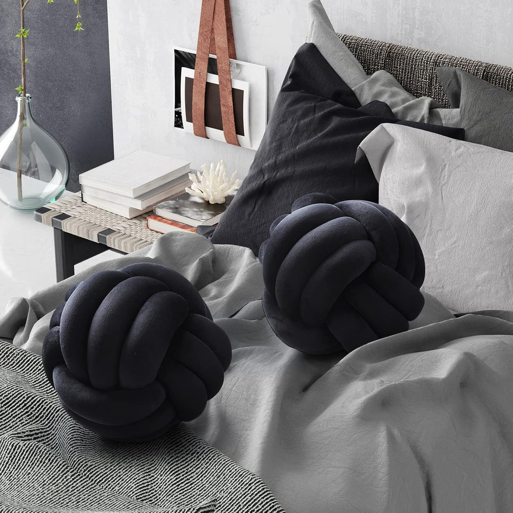 Namalu 10.6 Inches 2 Pcs Knot Pillow Decorative Throw Pillow, Black