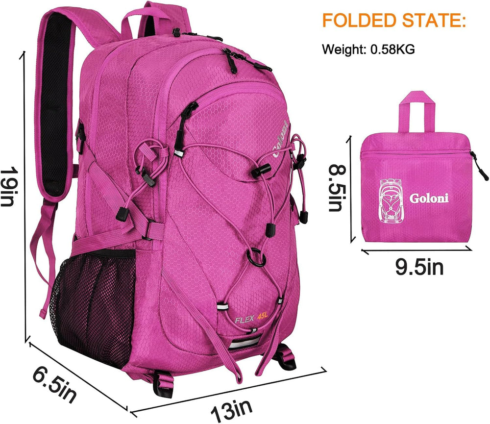 Goloni 45L Foldable Hiking Daypack, Lightweight Water‑Resistant Backpack