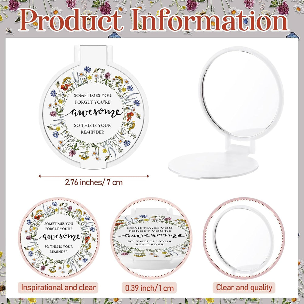 Cinnvoice 50 Set Inspirational Compact Mirror for Women Bulk,Wildflower