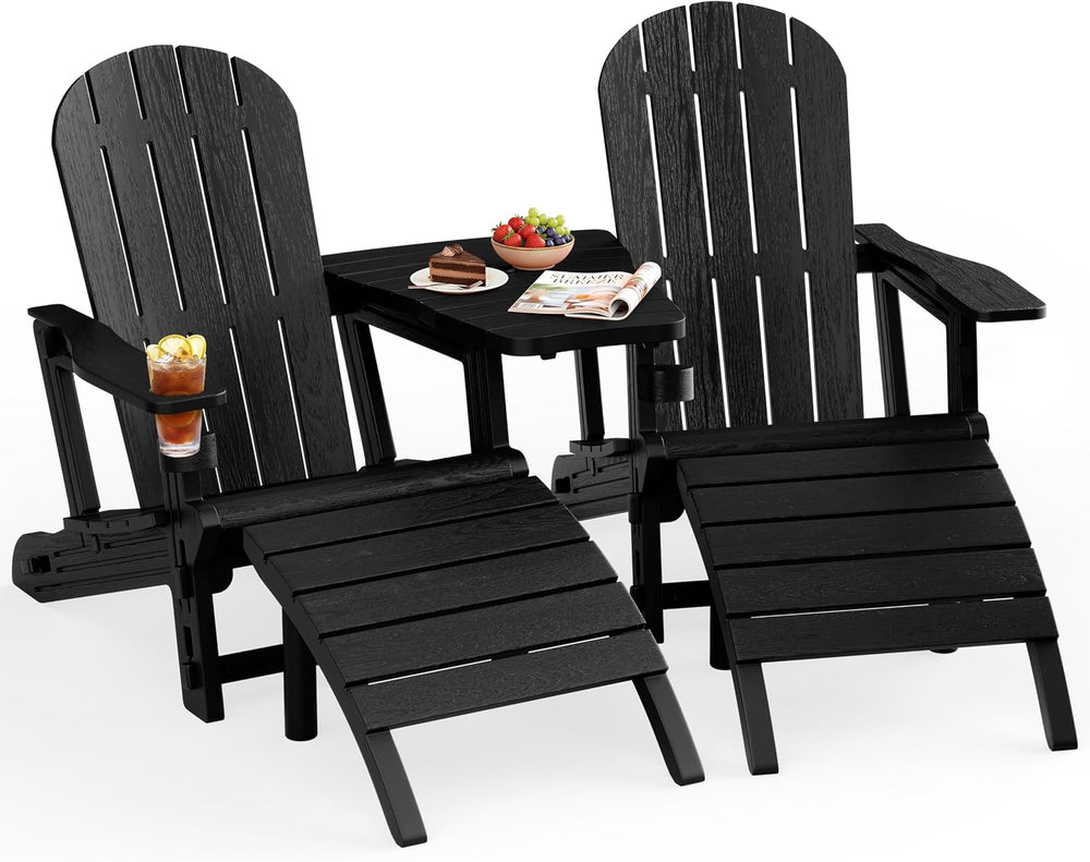 JY QAQA Outdoor Adirondack Chair Set of 2 with Detachable Table & Ottoman...