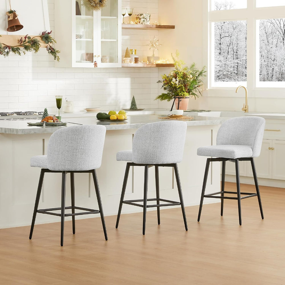 Watson & Whitely Counter Height Bar Stools Set of 3, Fabric in White