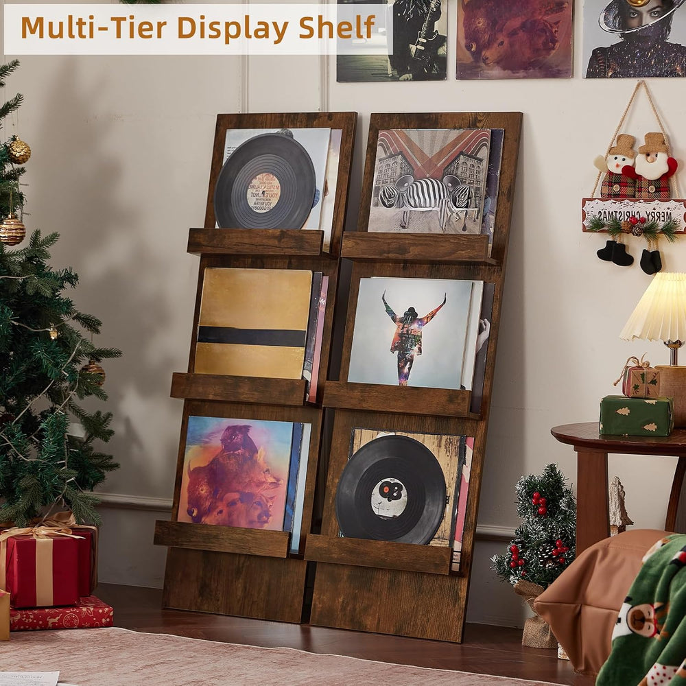 LELELINKY Wall-Leaning Vinyl Record Holder Set of 2 with 3 Tier Display Shelf...
