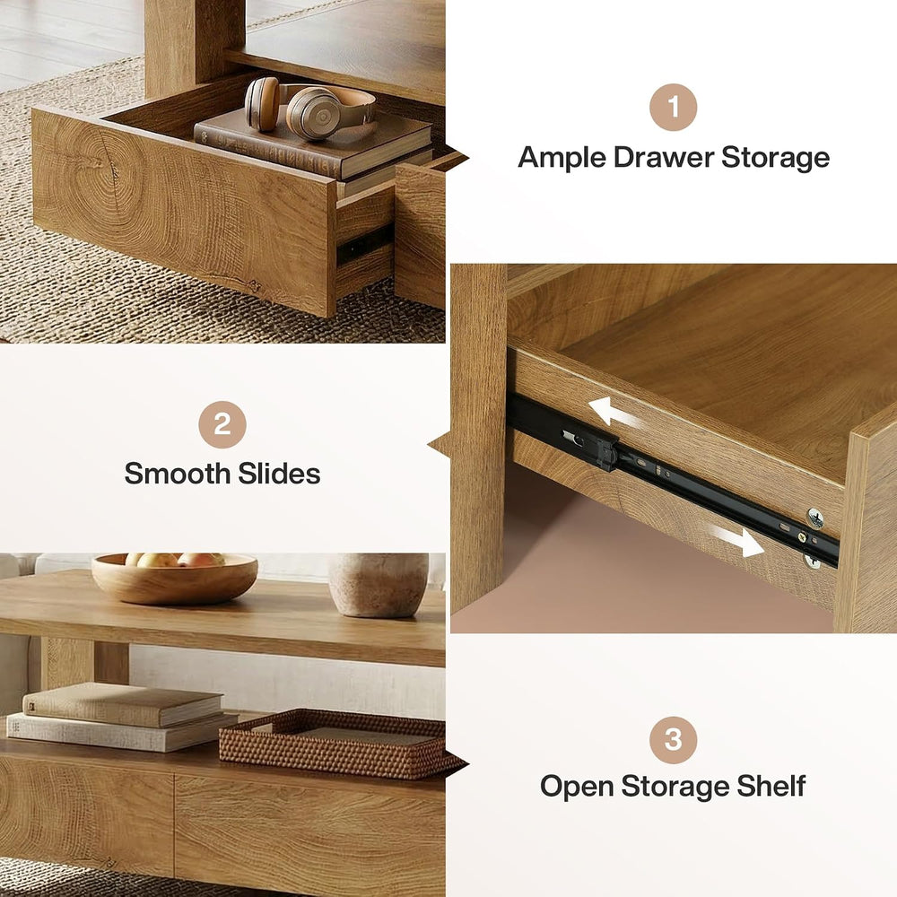 Tribesigns Farmhouse Coffee Table with Storage, 47" Large Rectangle Coff...