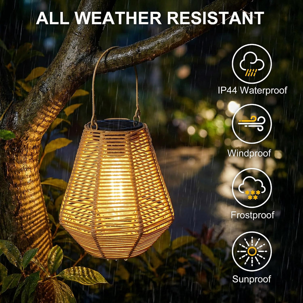Solar Lanterns, 2 Pack Rattan Hanging Lights Outdoor Waterproof for Patio