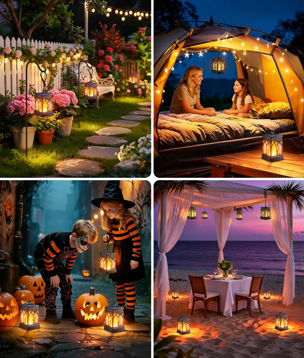 KOOPER 4 Pack Solar Lanterns Outdoor, Flickering Flame Halloween Decor