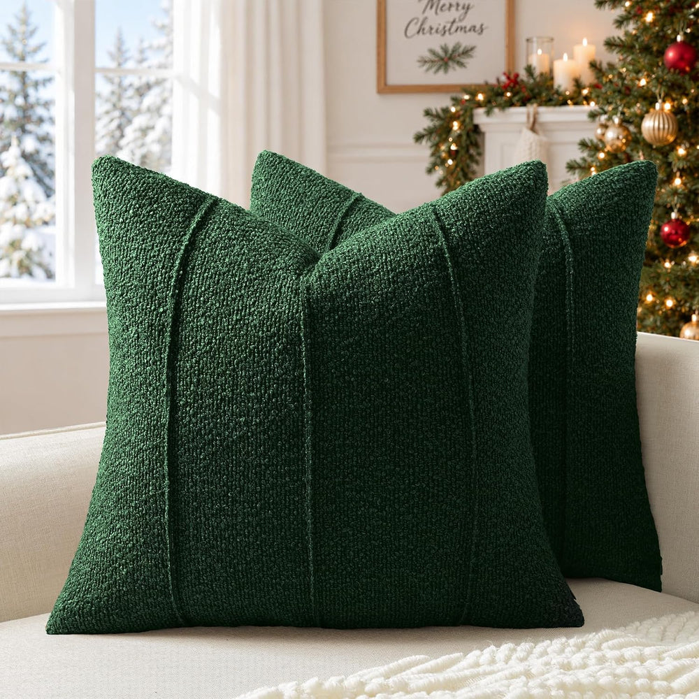 YCOLL Christmas Green Boucle Pillow Covers 24x24 Set of 2, Textured Christmas...