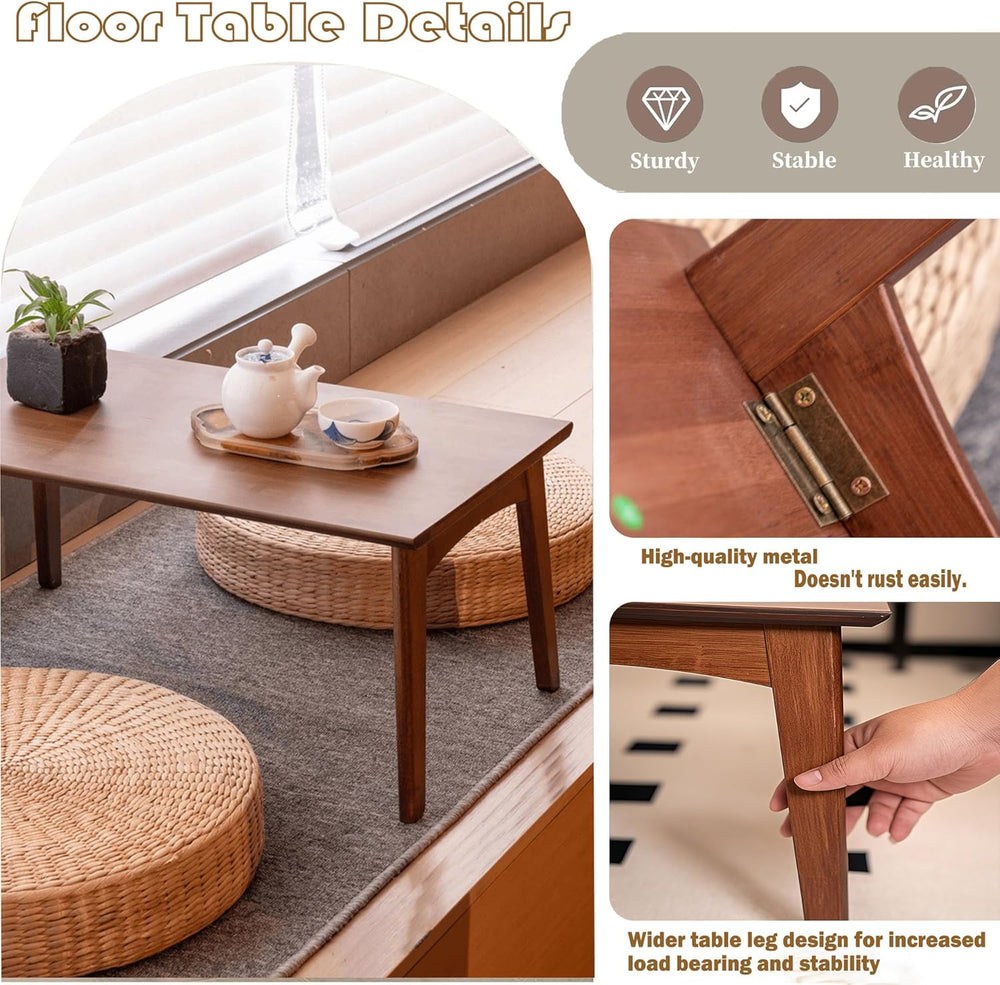 Bamboo Folding Coffee Table, Japanese Low Desk, No Assembly Portable Furnitur...