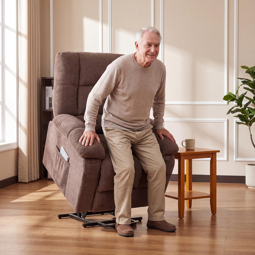 Electric Lift Heat Massage Recliner Chair with Side Pockets, Brown