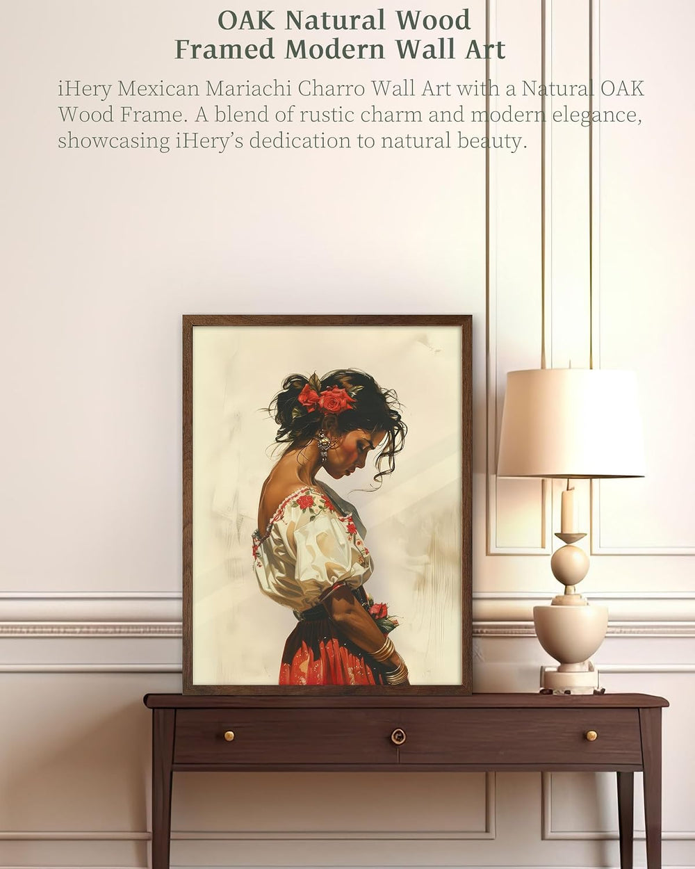 iHery 12x16in Mexican Woman Framed Southwestern Wall Art