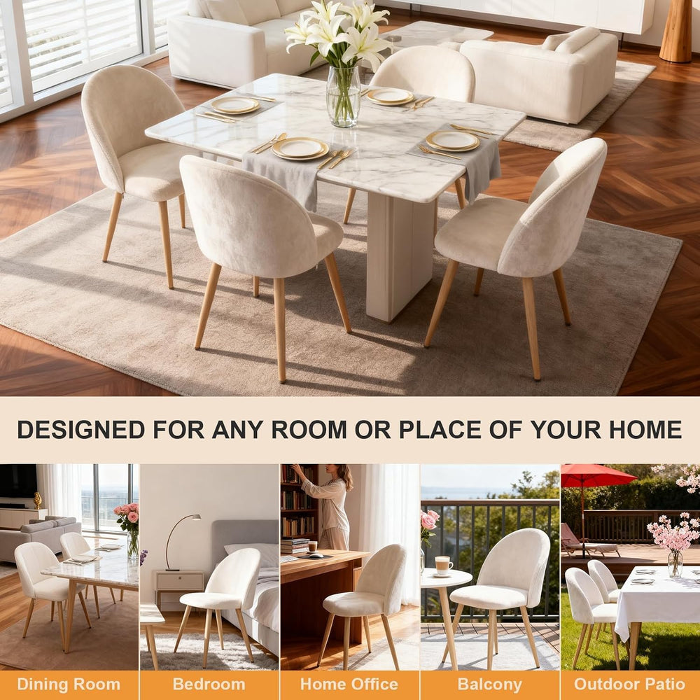 Dining Chairs Set of 2, Modern Velvet Side Chairs with Wood-Grain Metal Legs,...
