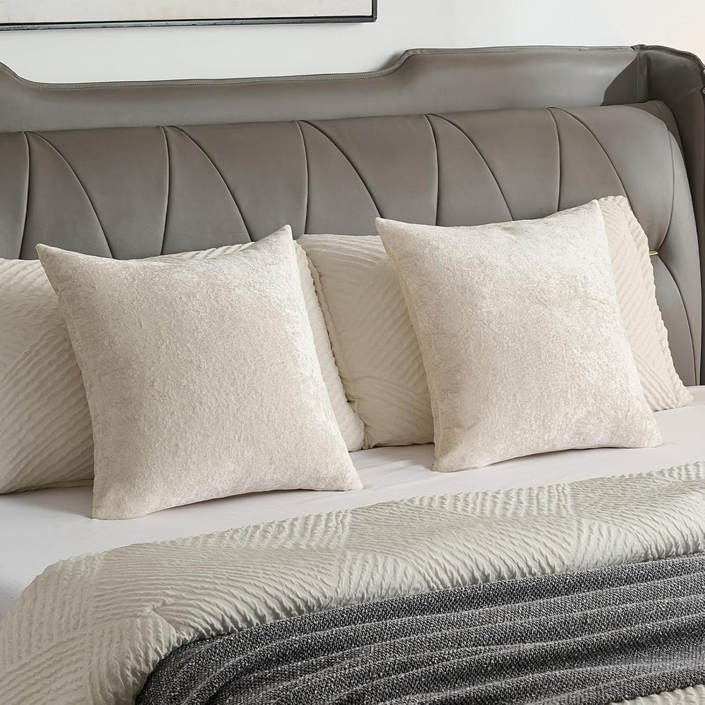 FUTEI Pack of 2 Crushed Flannel Throw Pillow Covers 26x26 Inch, Cream