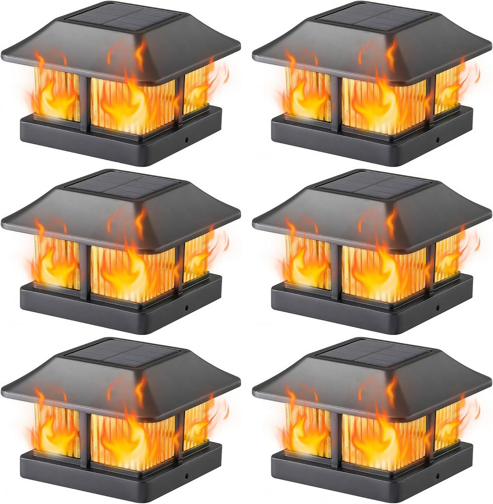 Dynaming Solar Flame Post Cap Lights Outdoor, Solar Powered Fence Post Light,...