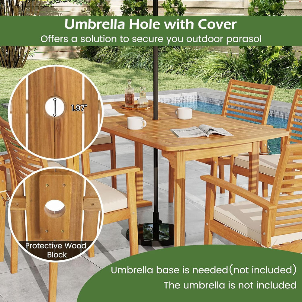 Tangkula 7 Piece Patio Acacia Wood Dining Set for 6, Patio Rectangle Table wi...