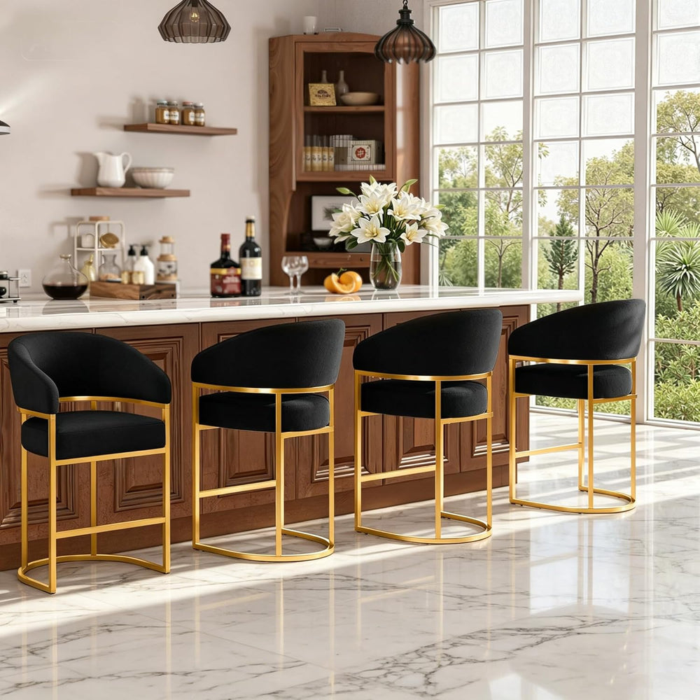 Modern Counter Height Bar Stools,Bar Stools Set of 4,Velvet Fabric Upholstere...