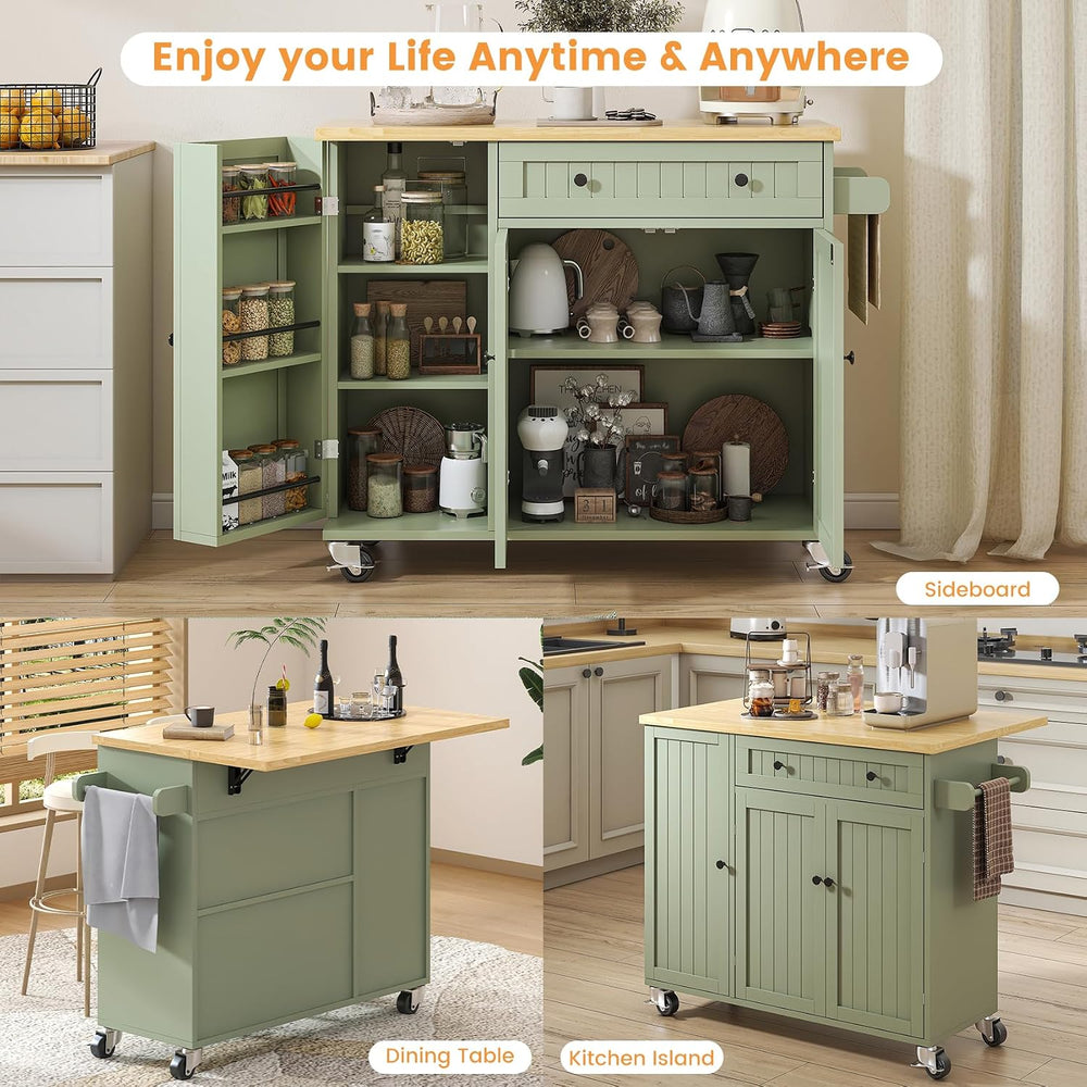 Bigbiglife Kitchen Island with Drop Leaf, Island Table on Wheels with Storage...