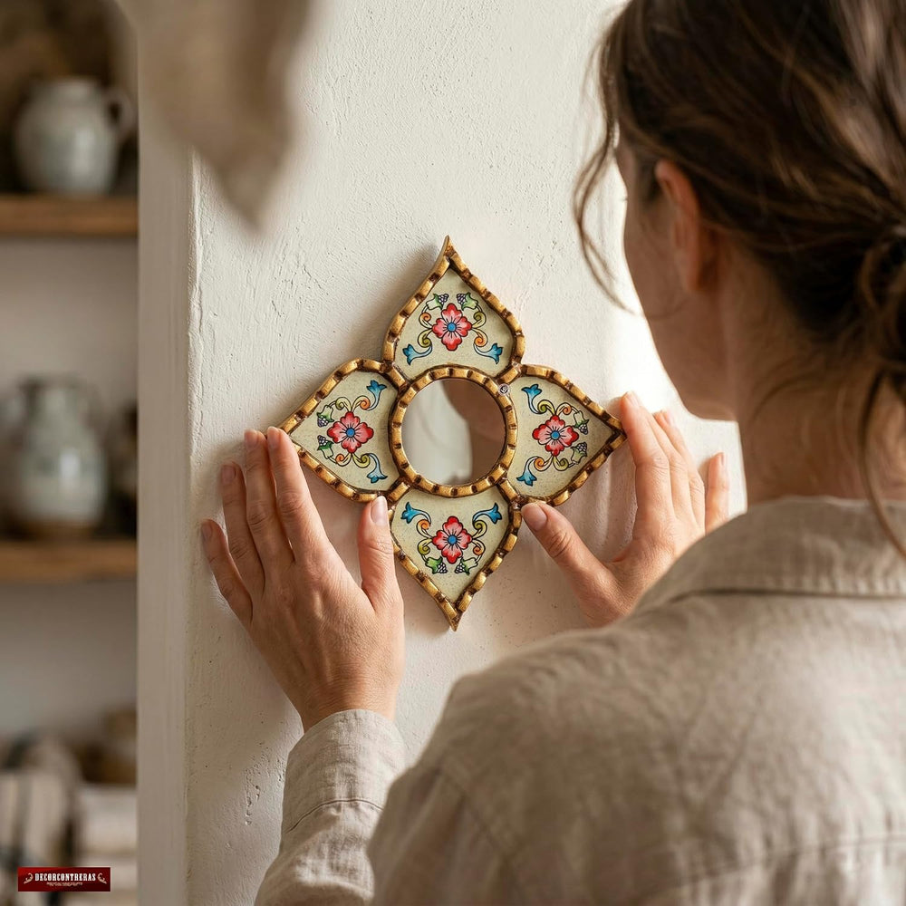 Small Decorative Mirror 6"x6", Peruvian Hand-Painted Glass