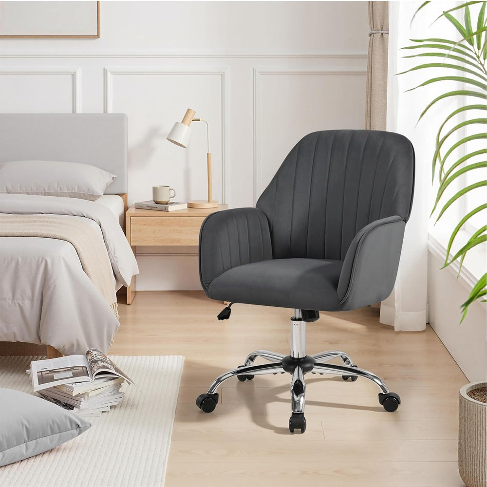 Yaheetech Velvet Office Desk Chair Channel-Tufted Swivel Seat, Dark Gray