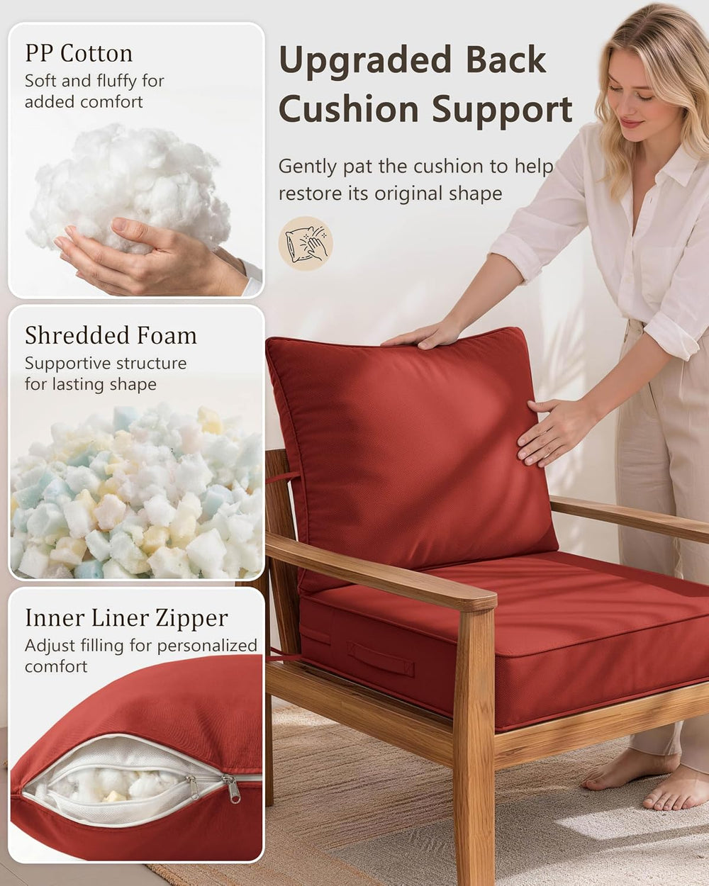Outdoor Chair Cushion Set of 6, 19x19x4 Waterproof Fade Resistant