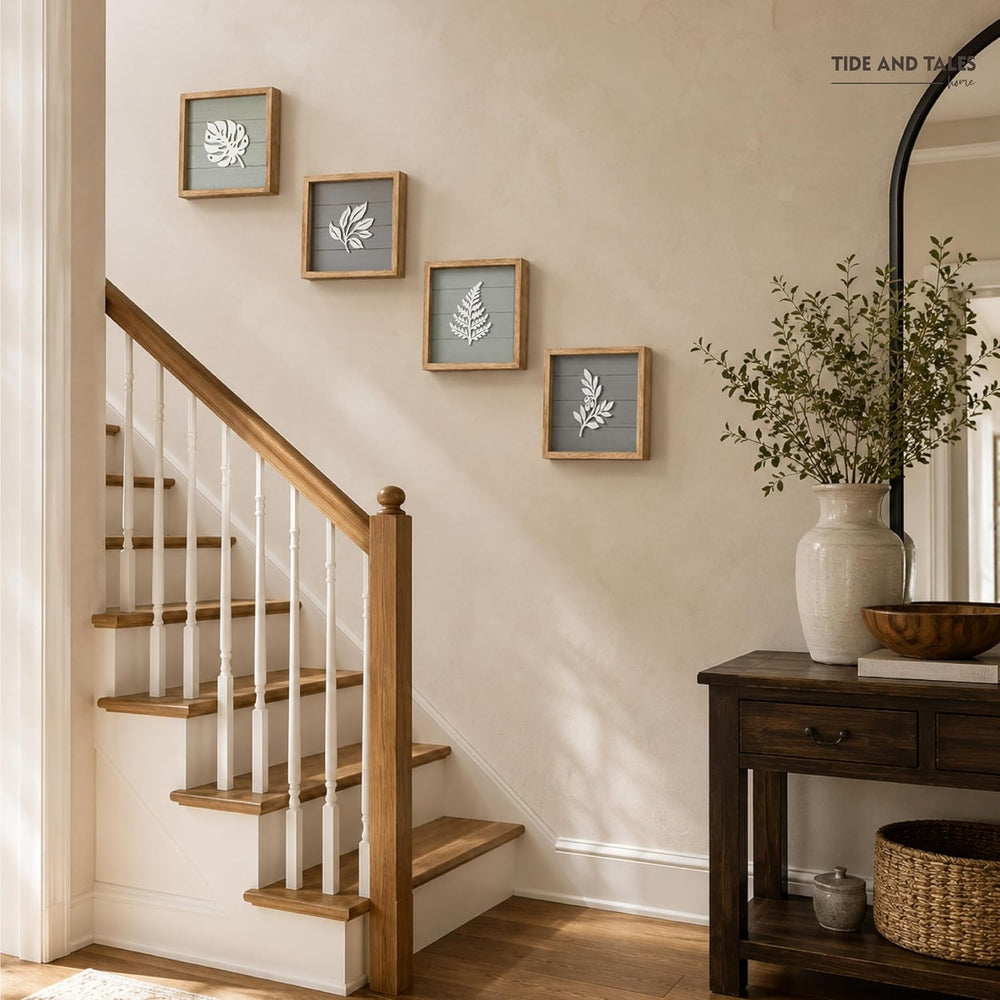 Tide and Tales 3D Botanical Leaf Wall Art, Set of 4, Bedroom Wall Art