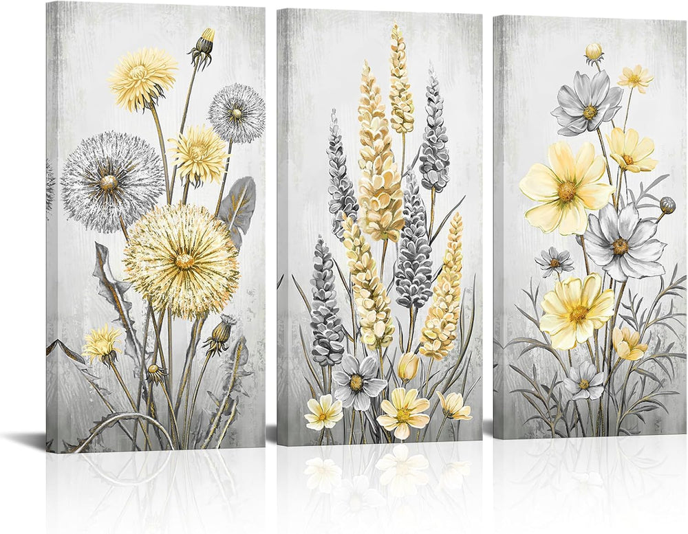 Saypeacher Bathroom Wall Decor Botanical Floral Wall Art Prints Yellow and Gr...