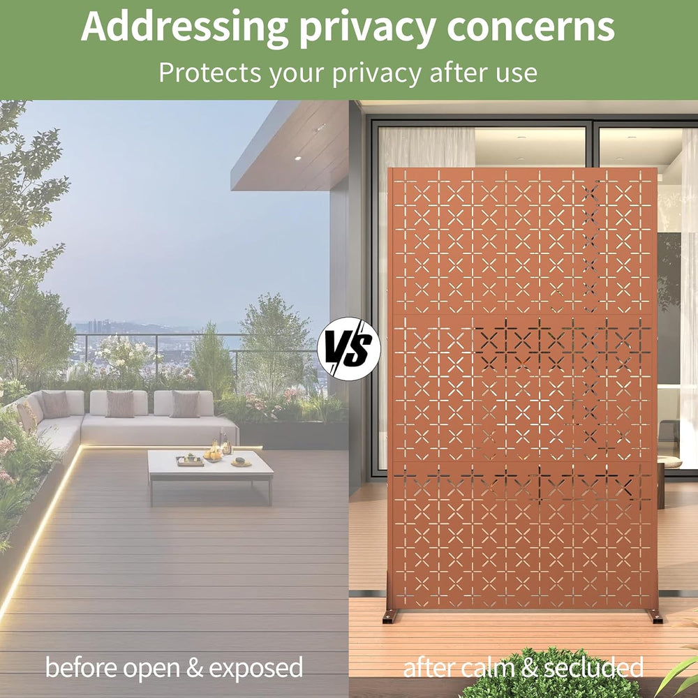 Metal Privacy Screen Outdoor with Stand, 6 ft Tall Decorative Privacy
