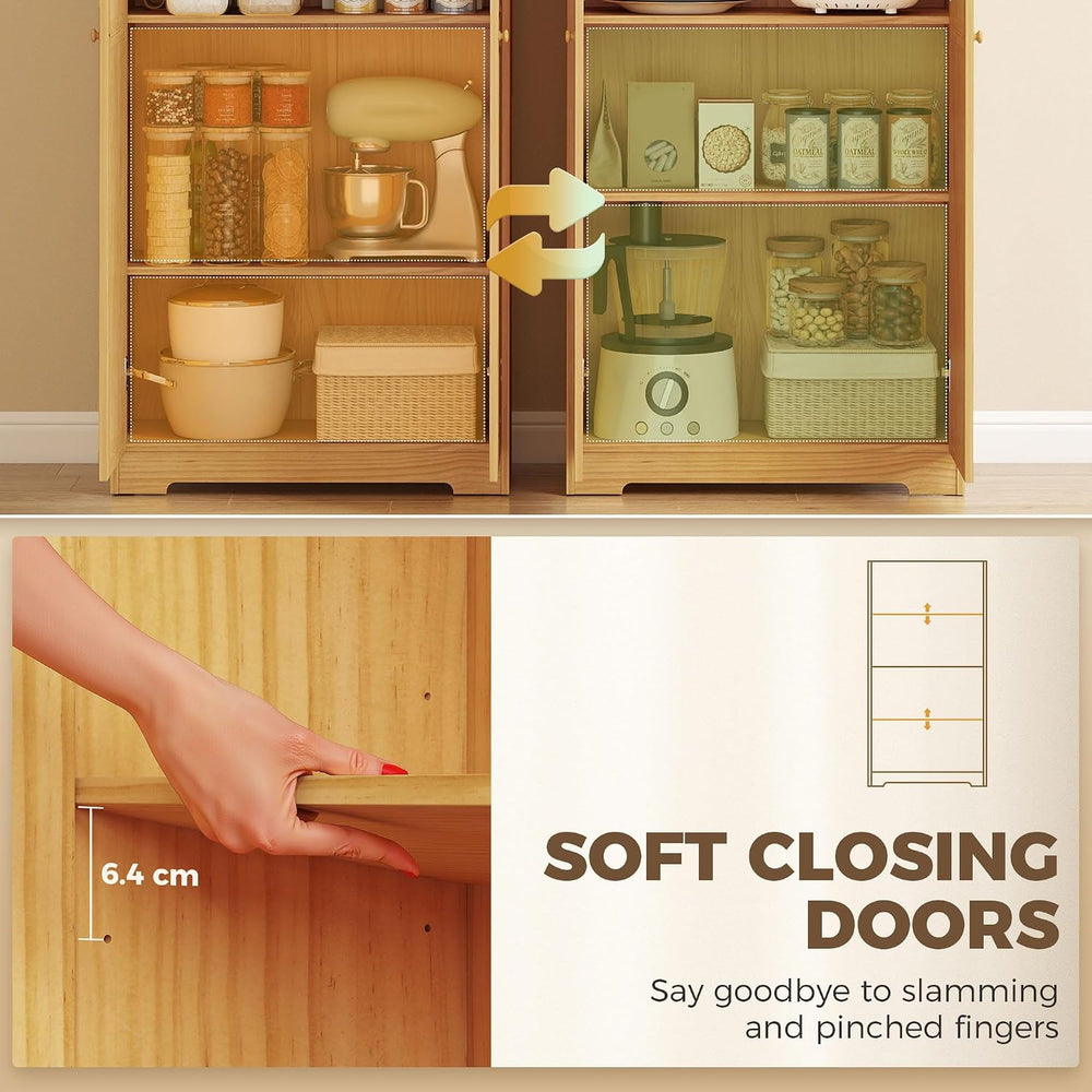 HOMCOM 67" Solid Wood Kitchen Pantry Storage Cabinet with Doors Brown