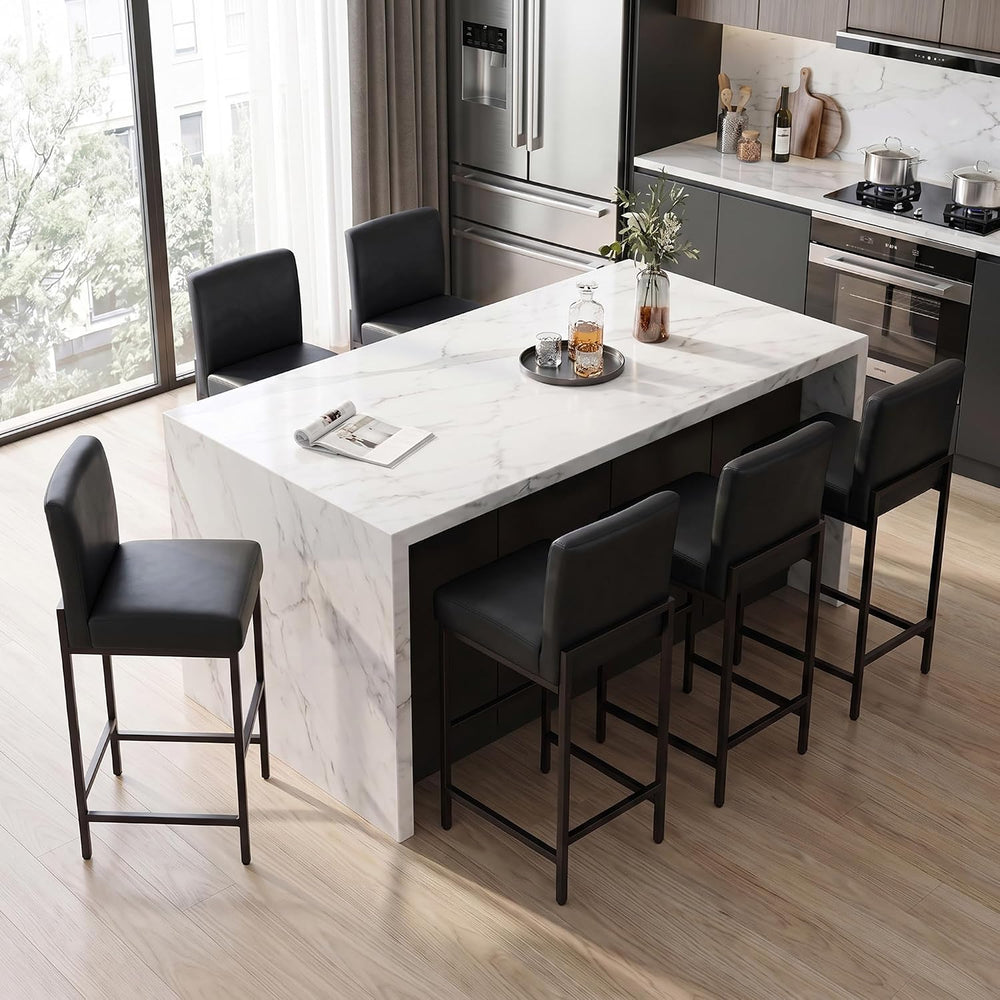 30 Inch Bar Height Bar Stools with Back Set of 6, Black