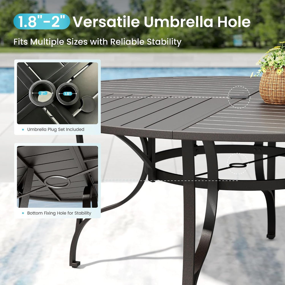 PHI VILLA Outdoor Dining Set for 8 w/Round Table & Aluminum Chairs, Grey