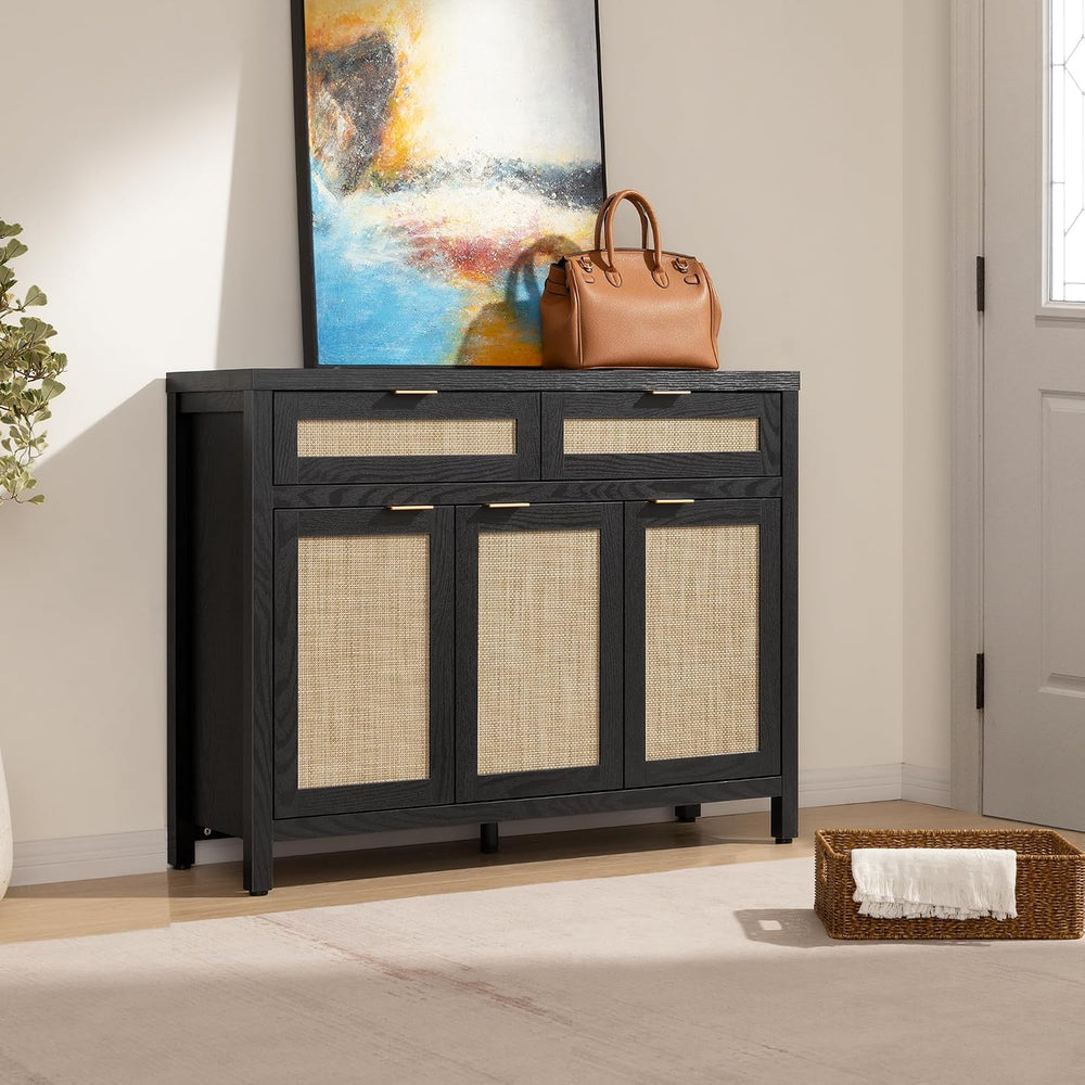 SICOTAS Rattan Sideboard Buffet Cabinet with Storage, Boho Credenza Accent