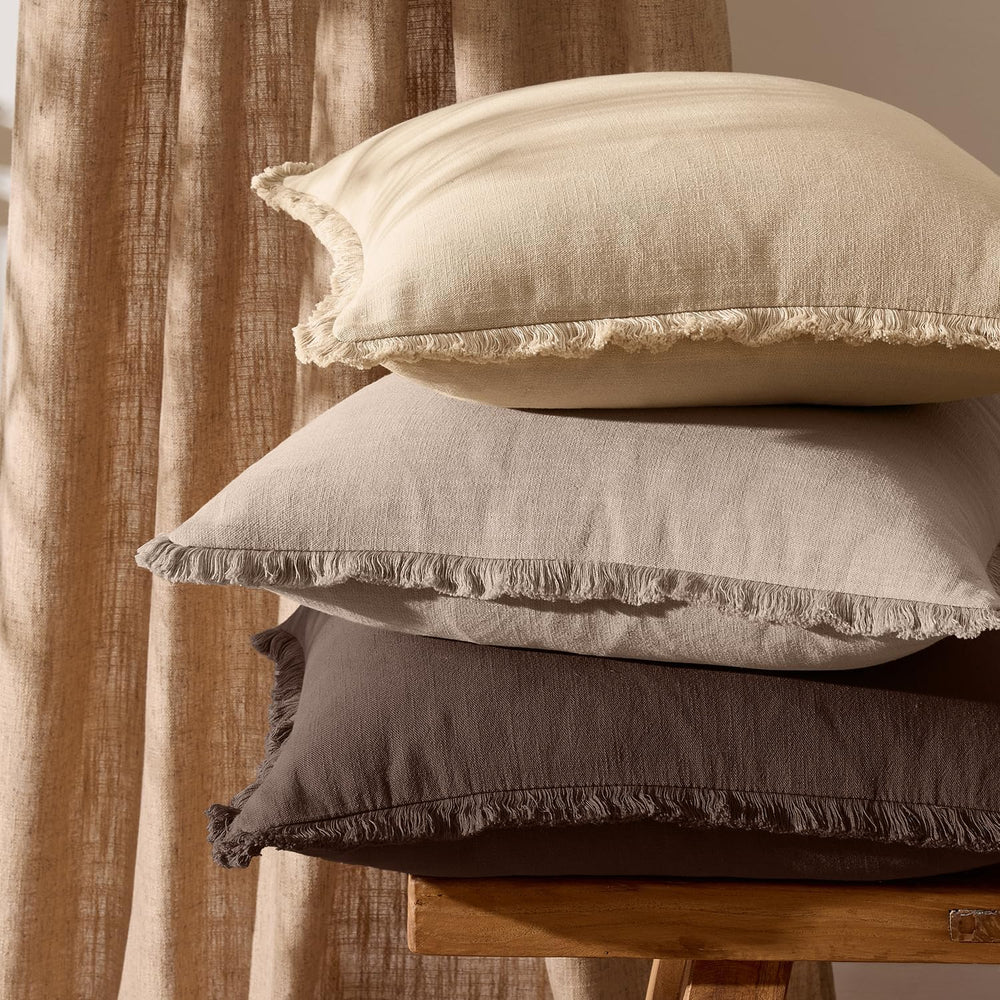 ANRODUO Decorative Linen Fringe Pillow Covers 20×20 Inch Mocha Brown 2 Pack
