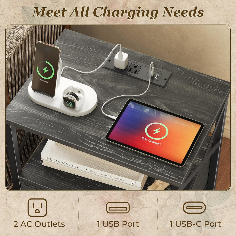 Huuger Night Stand with Charger Station, USB-C Port, End Table