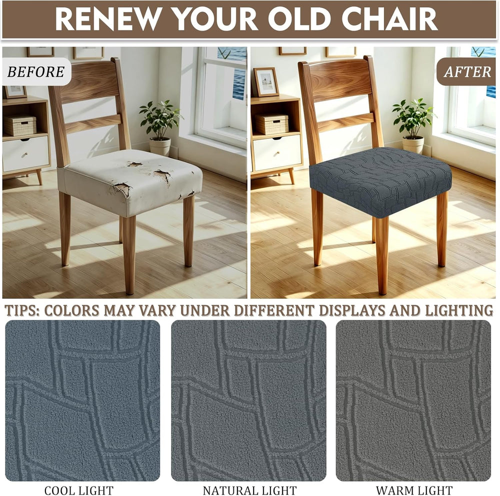 ZNSAYOTX Waterproof Dining Chair Seat Covers Set of 6, Stretch Fit Seat Slipc...
