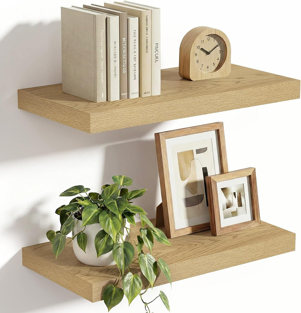 Vivelove 10 in Deep Floating Shelves 16” Set of 2, Oak