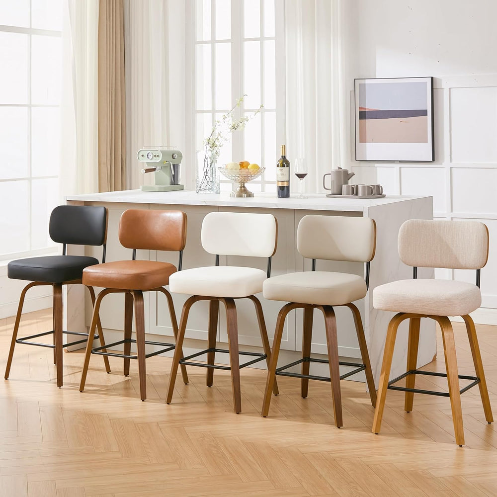 Swivel Bar Stools Set of 2, 30" Bar Height, Beige Grey