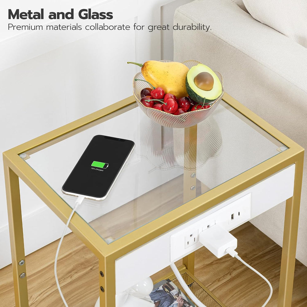HOOBRO Side Table with Charging Station, Set of 2 End Tables with USB Port