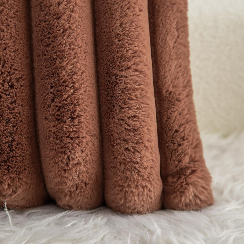 Neelvin Brown Faux Fur Cozy Soft Stripe Decorative Throw Pillow Covers 24x24 ...