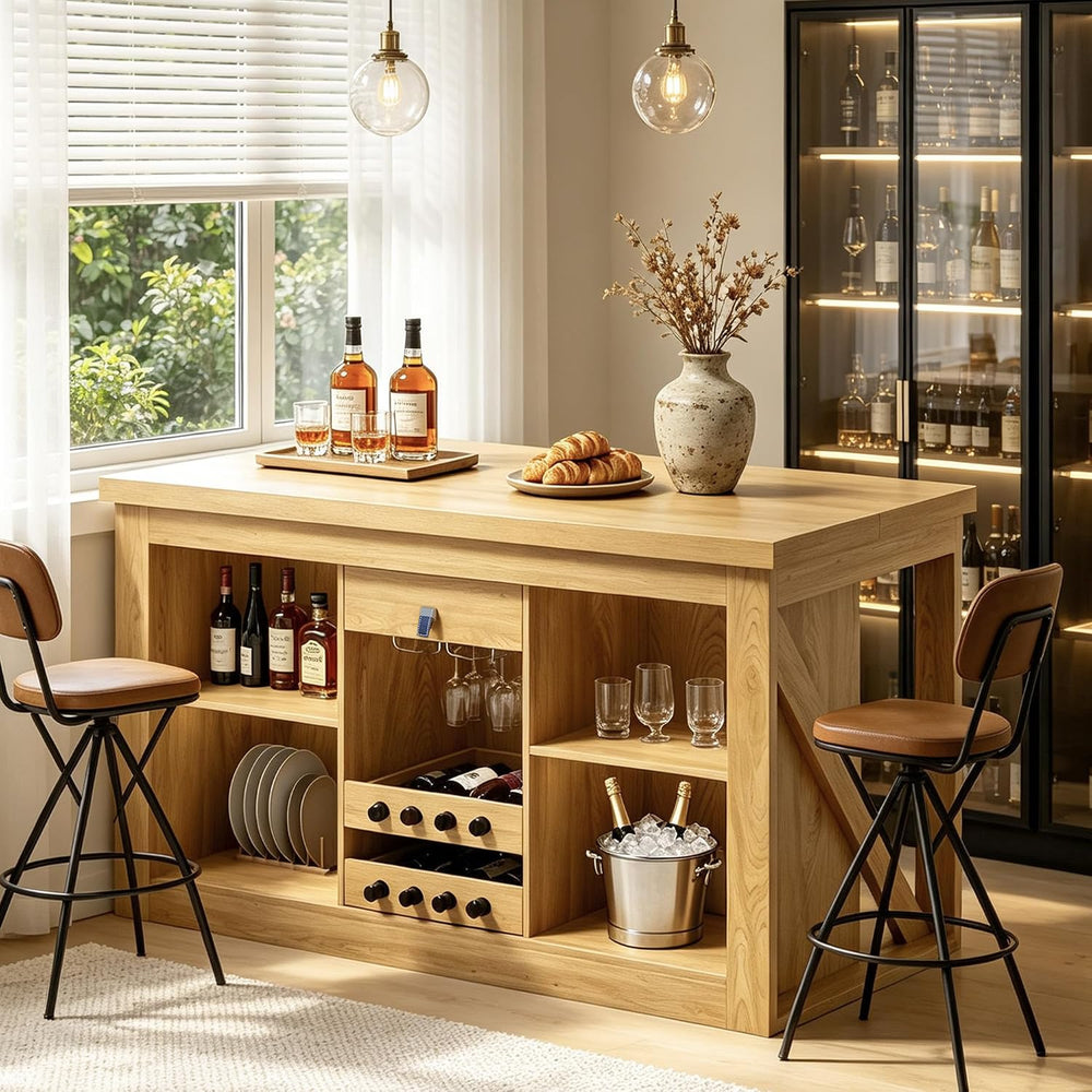 Viviwood Kitchen Island with Storage, 55" Farmhouse Stationary Island Ta...