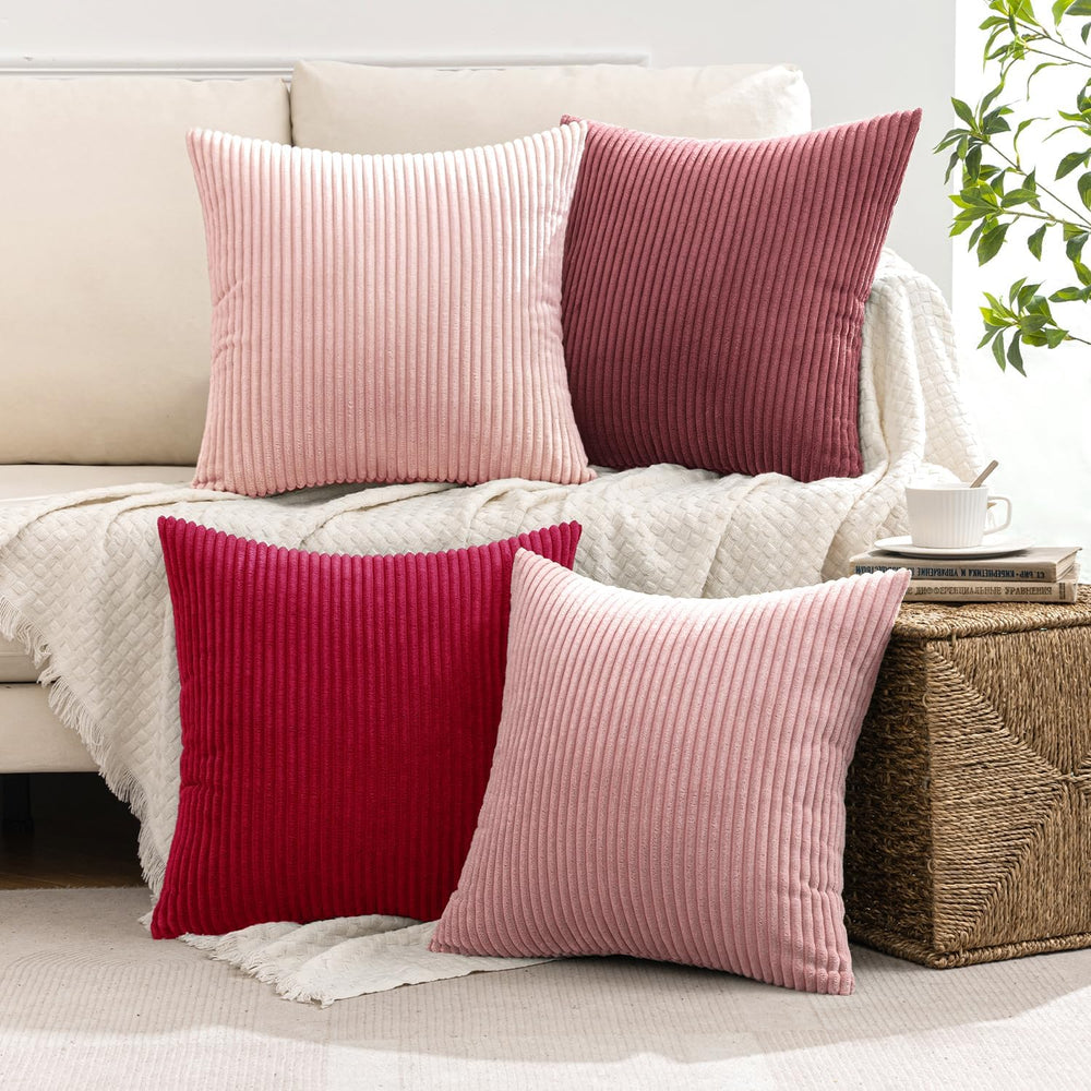 MIULEE Soft Corduroy Decorative Throw Pillow Covers Pink Series 18x18