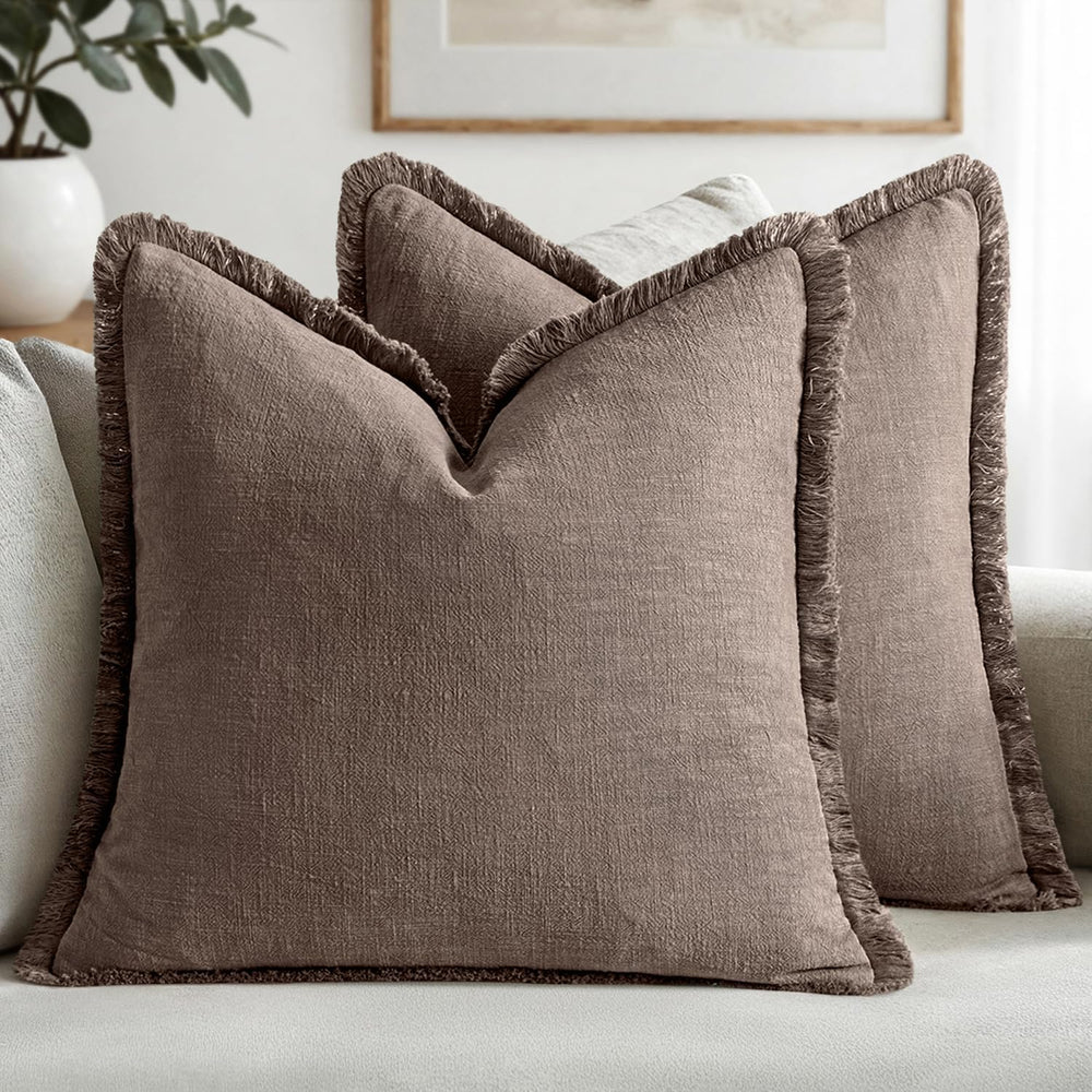 MIULEE Linen Fringe Decorative Fall Throw Pillow Covers Malt Ball 20x20