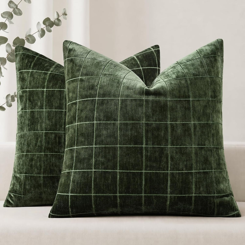 decorUhome Fall Plaid Olive Green Throw Pillow Covers 26x26 Set of 2